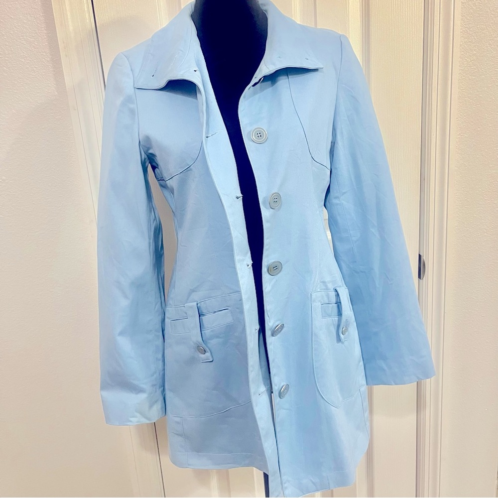 Trench coat light blue jacket petite small